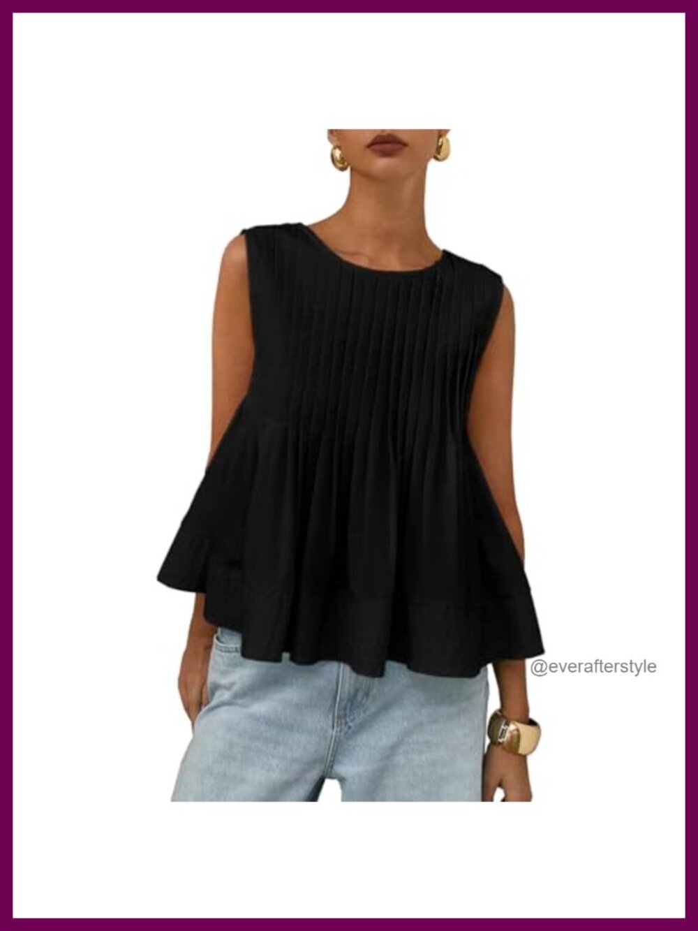 Womens Pleated Peplum Sleeveless Blouse Babydoll Tank Top Crew Neck